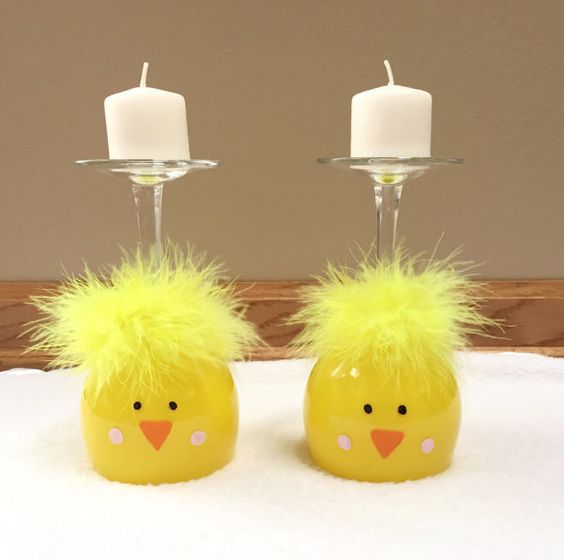 Chick Wine Glass Candle Holders for Easter