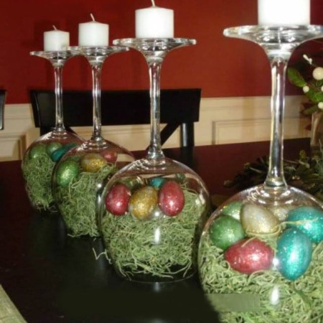 Easter Wine Glass Candle Holders