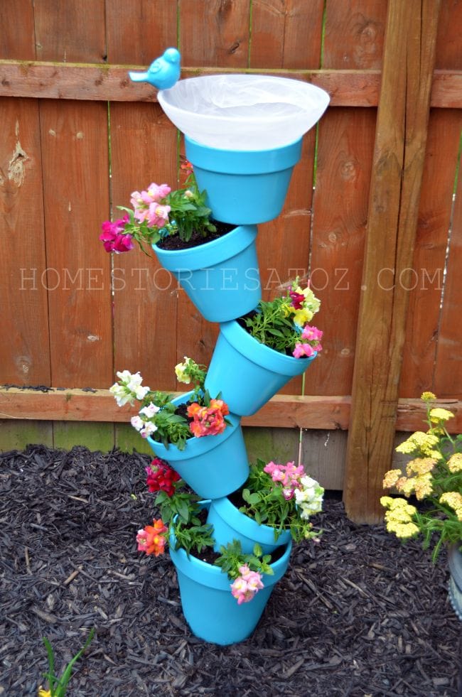 DIY Garden Flower Pot Bird Bath for a fun Spring project!