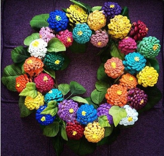 Spring Painted Pine Cone Wreath