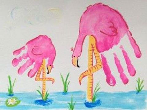 Pink Flamingo Mommy & Daughter Handprint Art...so cute!