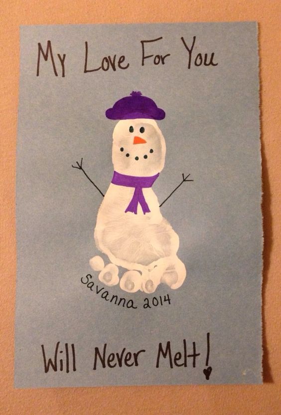 My Love for you Will Never Melt Snowman Footprint...these are the BEST Handprint & Footprint Ideas!