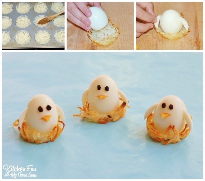 Baby Bird Eggs in Hash Brown Nests...a fun Spring or Easter idea for the Kids from KitchenFunWithMy3Sons.com