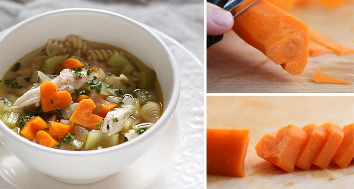 Chicken Noodle Soup with Heart Shaped Carrots for Valentine's Day!