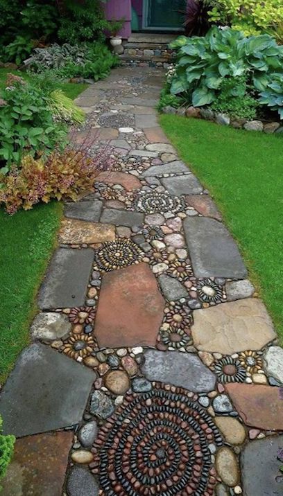 DIY Mosaic Pebble Garden Path...these are the BEST Yard Art Ideas!