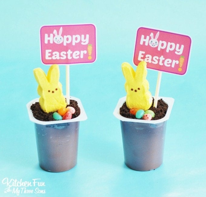 Easter Pudding Cups including Free Printables from KitchenFunWithMy3Sons.com
