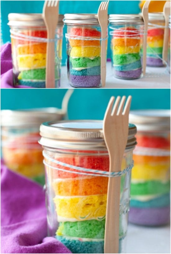 Rainbow Cupcakes in a Jar... Over 20 of the BEST Cupcake Ideas for Parties & Bake Sales from KitchenFunWithMy3Sons.com