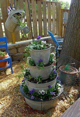 DIY Stacked Galvanized Bucket Planters