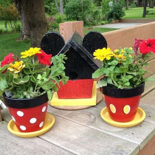 Painted Mickey & Minnie Mouse Flower Pots