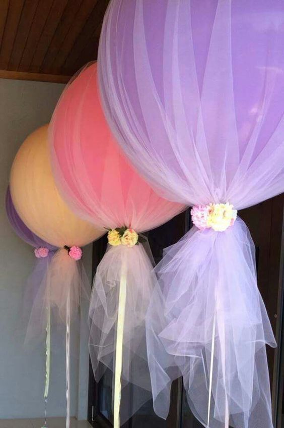 Wrap Large Balloons in Tulle for an Elegant Party Display