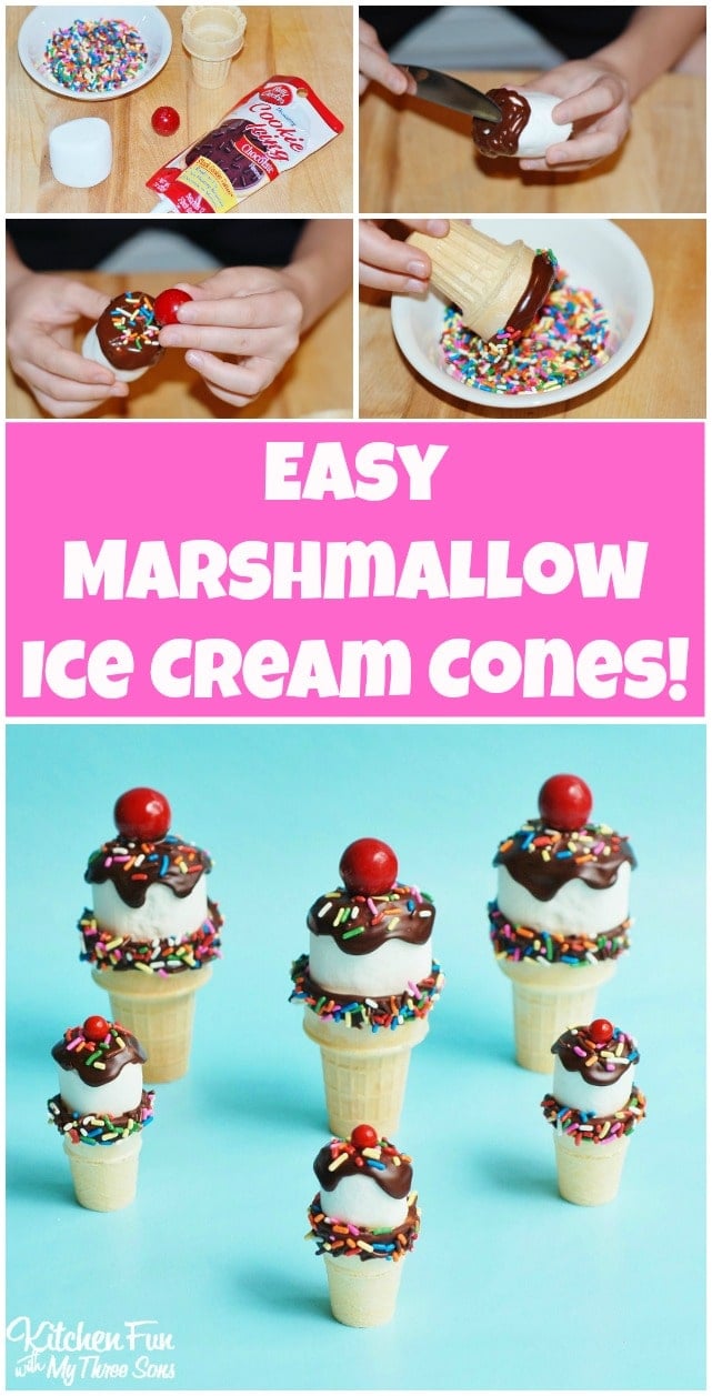 Easy Marshmallow Ice Cream Cones from KitchenFunWithMy3Sons.com