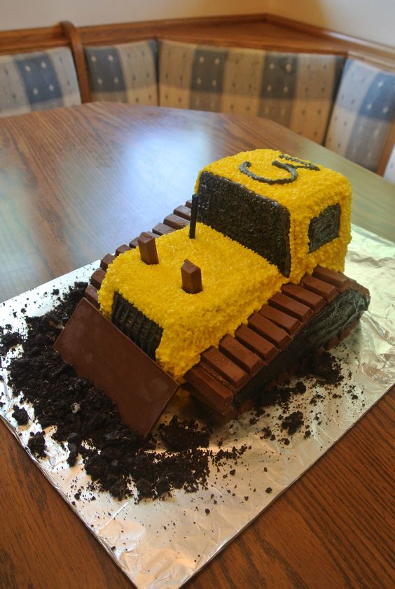 Bulldozer Cake made with Kit Kats!