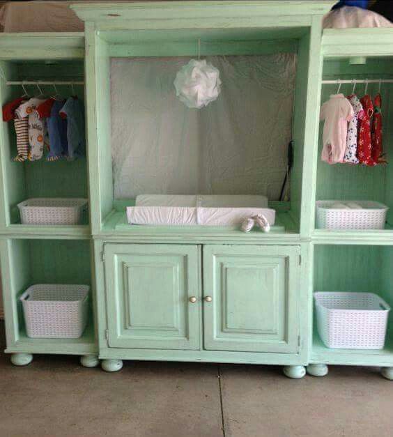 Turn an Old Entertainment Center into a Baby Station...awesome Upcycled Ideas!