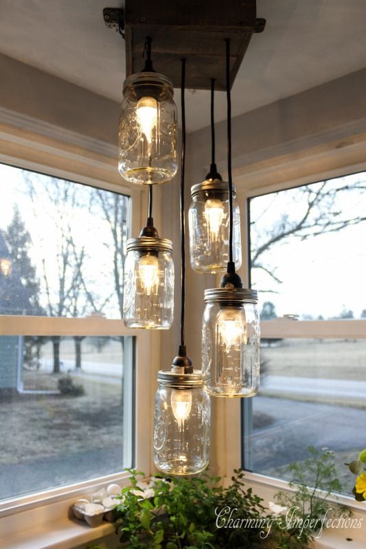 Turn Mason Jars into a hanging Kitchen Chandelier...awesome Upcycled Ideas!
