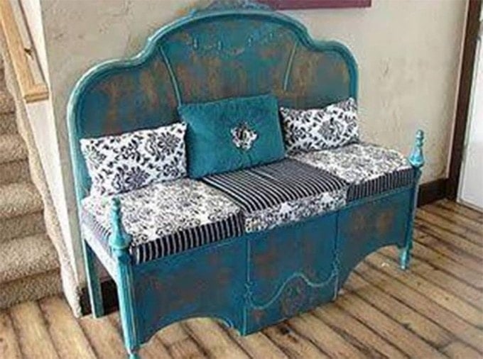 A Headboard & upside down Footboard turned into a Bench...these are the BEST Upcycled & Repurposed Ideas!