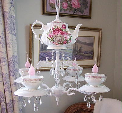 Teapot, Cups, & Saucer Chandelier...there are the BEST Upcycled & Repurposed Ideas!