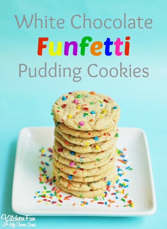 White Chocolate Funfetti Pudding Cookies...with Cake Batter & Rainbow Chocolate Chips & Sprinkles from KitchenFunWithMy3Sons.com