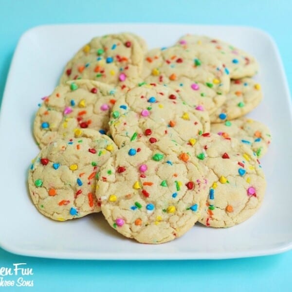 White Chocolate Funfetti Pudding Cookies...with Cake Batter & Rainbow Chocolate Chips & Sprinkles from KitchenFunWithMy3Sons.com