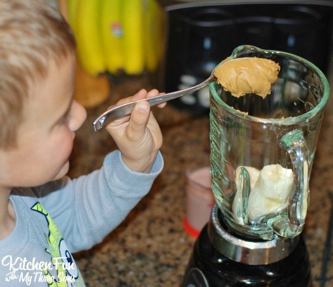 Smoothie for Kids - Chocolate Peanut Butter Banana Smoothie Monkey from KitchenFunWithMy3Sons.com