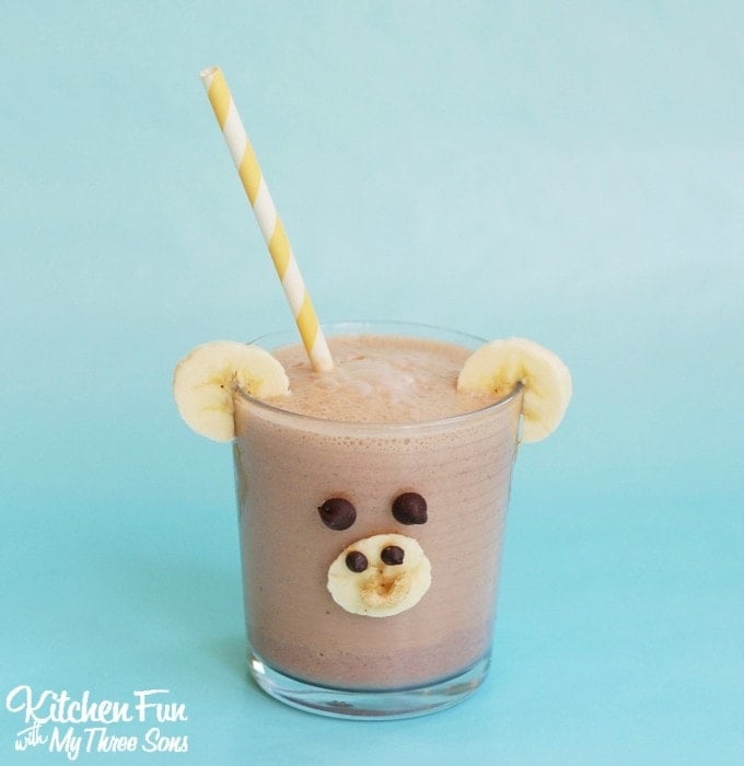 Smoothie for Kids - Chocolate Peanut Butter Banana Smoothie Monkey from KitchenFunWithMy3Sons.com