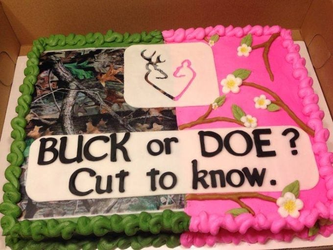 Buck or Doe Gender Reveal Cake...these are the BEST Baby Shower Ideas!