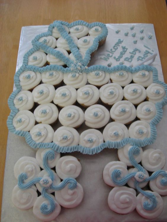 Baby Carriage Cupcake Cake...these are the BEST Baby Shower Ideas!