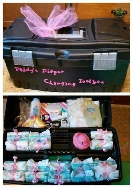 Daddy's Diaper Changing Tool Box...these are the BEST Baby Shower Ideas!