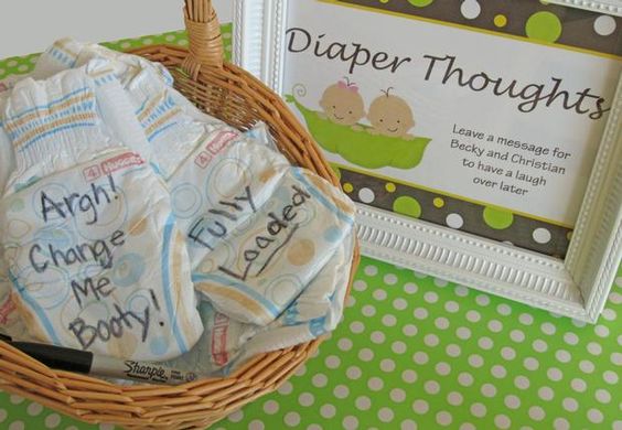 Have Guests write fun messages on Diapers for future changes....these are the BEST Baby Shower Ideas!