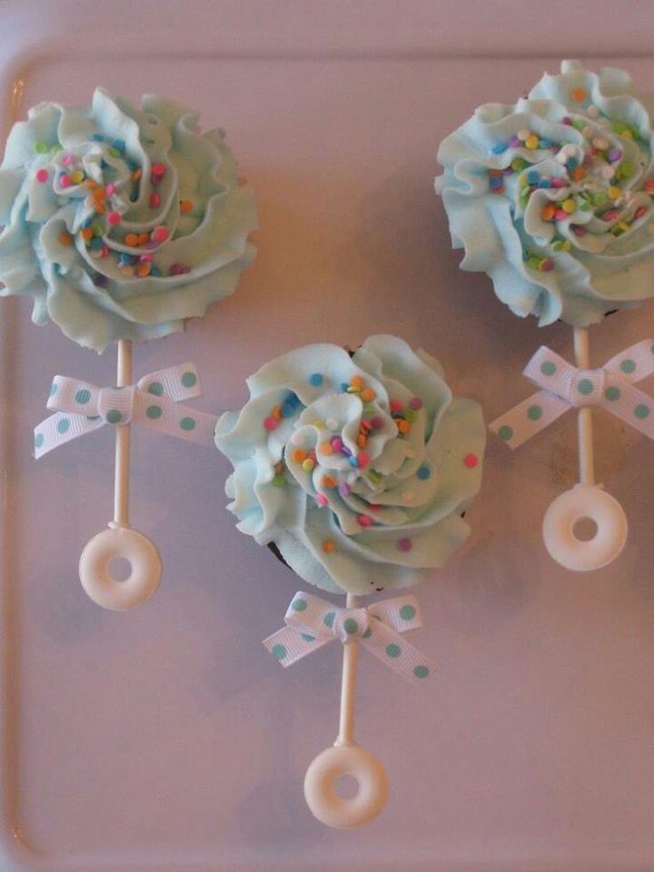 Baby Rattle Cupcakes...these are the BEST Baby Shower Ideas!