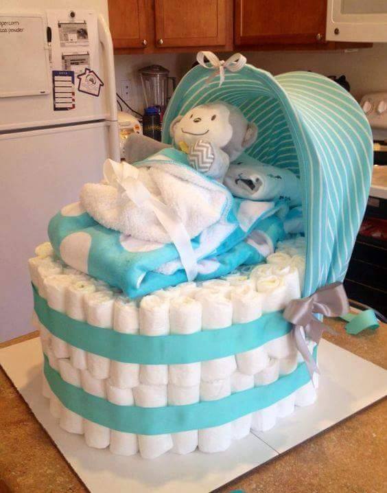Monkey Baby Diaper Cake...these are the BEST Baby Shower Ideas!