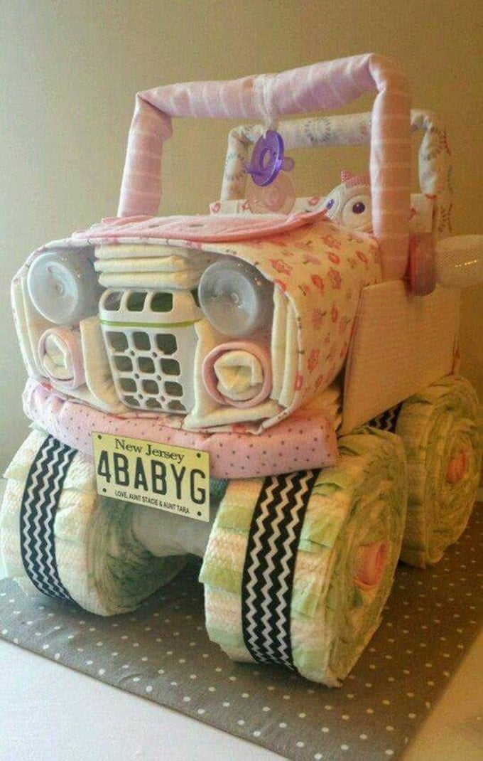 Jeep Diaper Cake...these are the BEST Baby Shower Ideas!