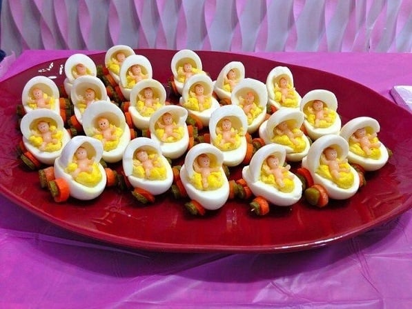 Baby Carriage Deviled Eggs...these are the BEST Baby Shower Ideas!