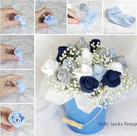 Baby Sock Bouquet...these are the BEST Baby Shower Ideas!