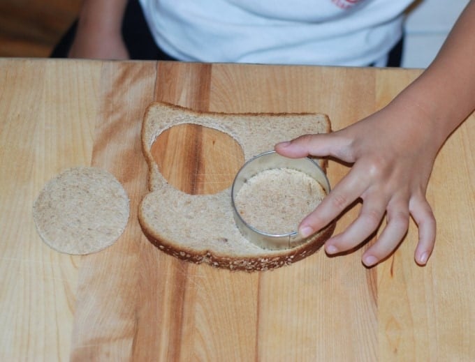 Cutting the bread for the muffins