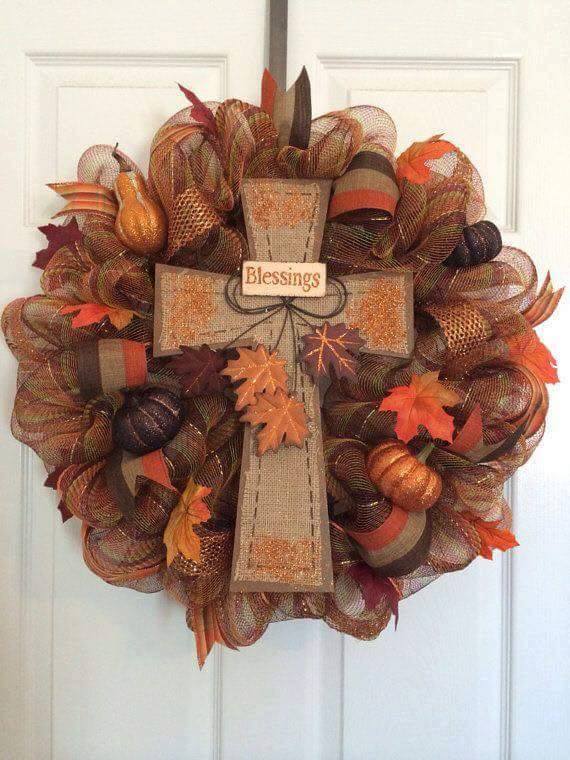 Fall Blessings Cross Wreath