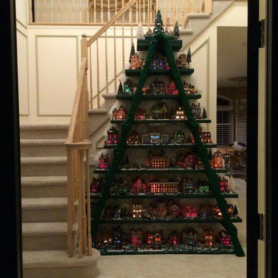 Christmas Village Tree made with a Ladder