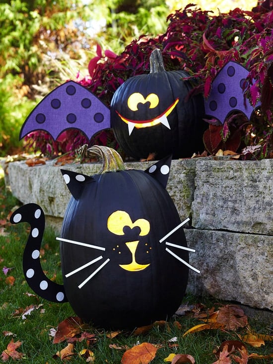 Black Cat & Bat Pumpkins...these are the BEST DIY Carved & Decorated Pumpkin Ideas for Halloween!