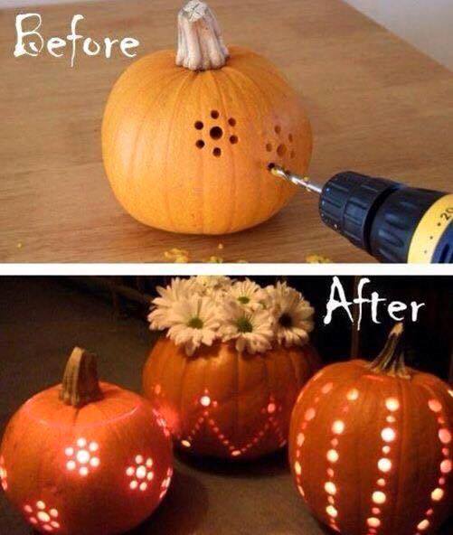 Drilling Designs into Pumpkins...these are the BEST Halloween Decorated & Carved Pumpkin Ideas!