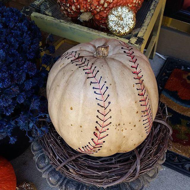 Baseball Pumpkin...these are the BEST Decorated & Carved Pumpkin Ideas!