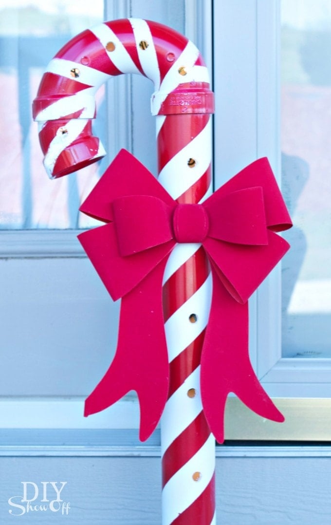 DIY PVC Candy Cane...these are the BEST Homemade Christmas Decorations & Craft Ideas!