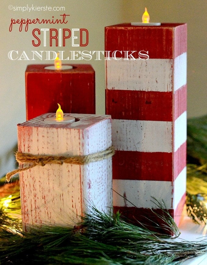 DIY Peppermint Striped Candle Sticks
