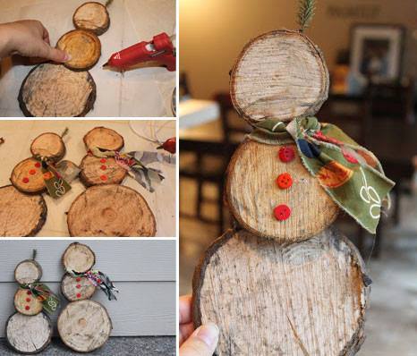 Easy Snowman Log Slice Decoration