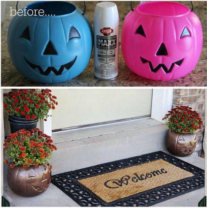 Turn Plastic Pumpkins into Outdoor Planters...these are the BEST Fall Craft Ideas and DIY Home Decor Projects