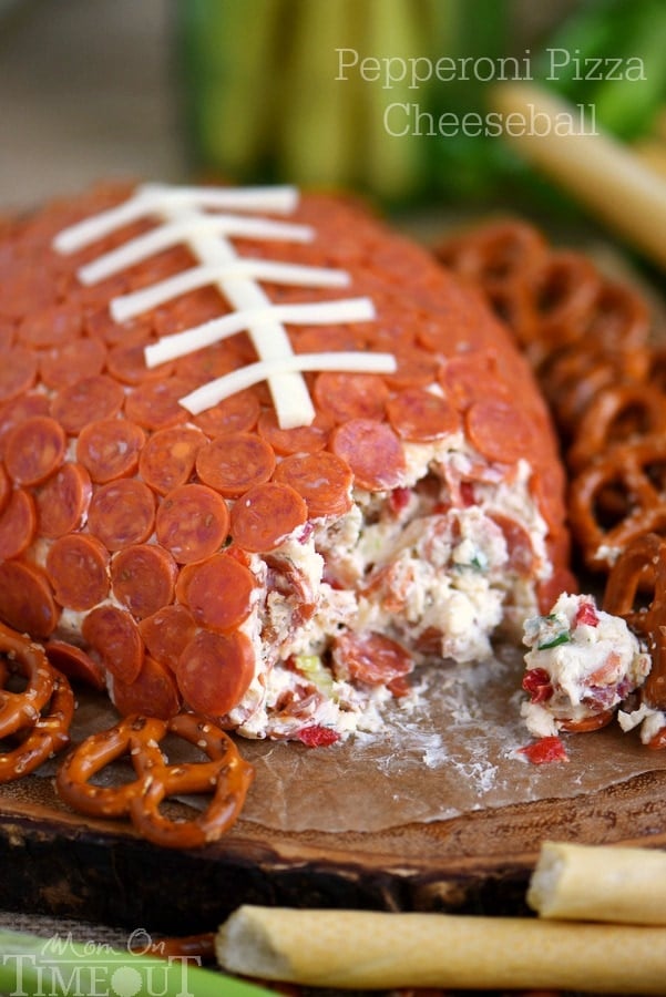 Pepperoni Pizza Football Dip - these are the BEST Football Party Food Recipes!