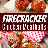 Pinterest title image for Firecracker Chicken Meatballs