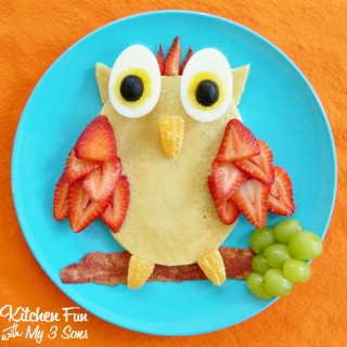 Owl Pancake Breakfast on a blue plate