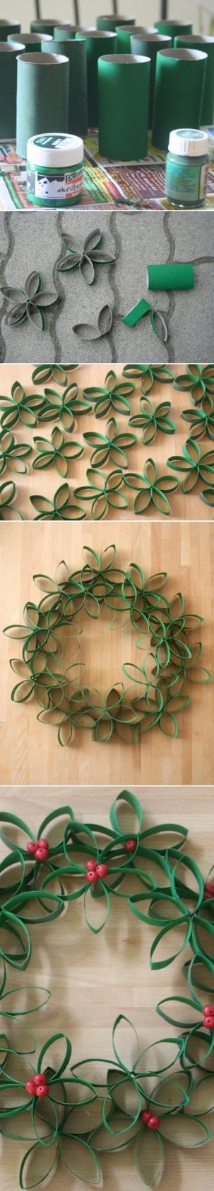 Toilet Paper Roll Christmas Wreath...these are the BEST Homemade Wreath Ideas!