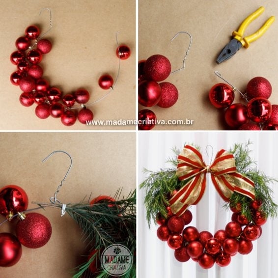 Easy to Make DIY Christmas Wreath with Ornaments - Hen and Horse Design