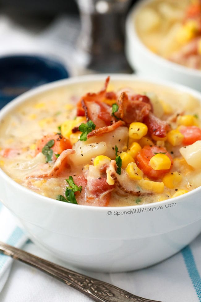 Slow Cooker Bacon Corn Chowder...these are the BEST Comfort Food Recipes!