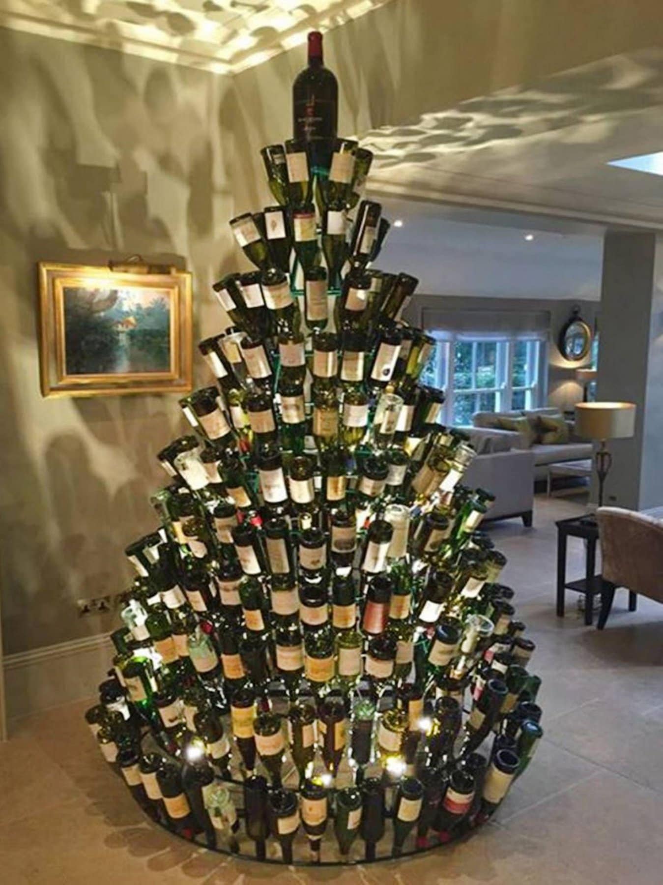 Wine Bottle Christmas Tree...these are the most Creative Tree Ideas!
